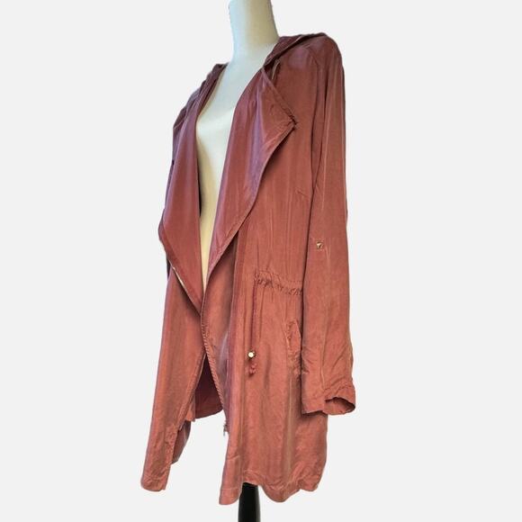 Melloday Asymmetrical Zipper Fall Lightweight Hooded Jacket Women 2X Mauve Pink - Picture 3 of 13